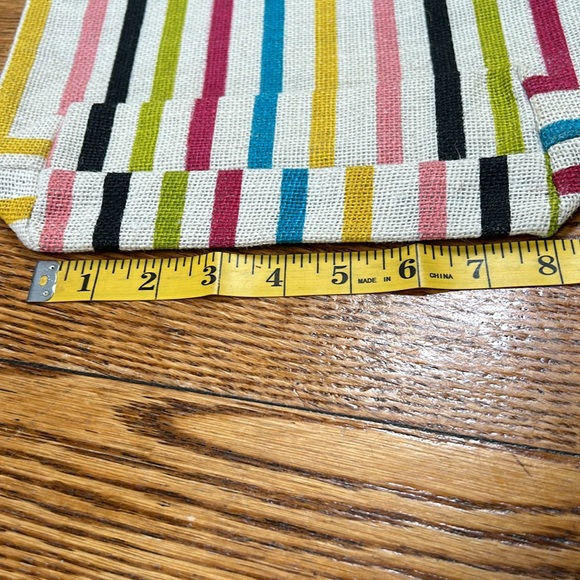 Mud Pie new with tag striped jute bag.  Green, pink, black gold. Pompom tassles. - Picture 6 of 10